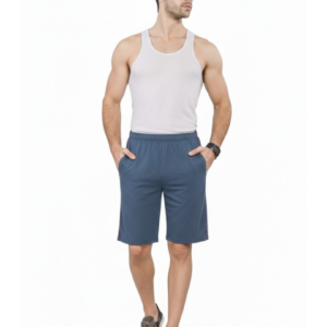 mens shorts blue melange colour 100% cotton bio washed fine fabrics one side zipper pocket next side normal pocket elastic waist band with string sw 777