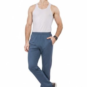 mens track pant blue melange colour 100% cotton bio washed fine fabric two side zipper pocket elastic waist pant with string sw 555