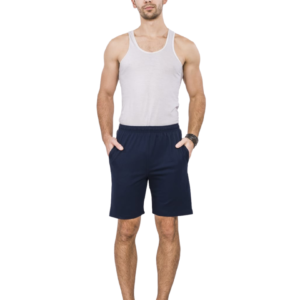mens shorts navy colour 100% cotton bio washed fine fabrics one side zipper pocket next side normal pocket elastic waist band with string sw 777